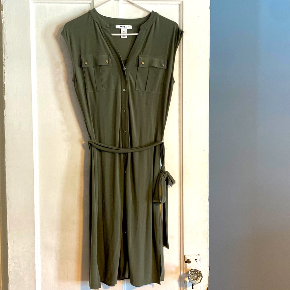 Womens Olive XS WHBM dress buttons and tie waste
